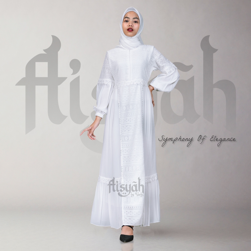 AISYAH 057 • Baju gamis brukat busui putih mewah dan elegan - dress brokat putih wanita kekinian ter