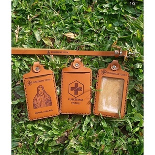 

Id Card Holder Kulit Asli Custom Nama & Logo, Gantungan Name Tag Kulit