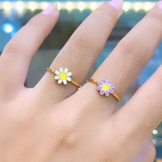 CINCIN EMAS ASLI KADAR 300 (6K) & 375 (8K) CINCIN MOTIF DAISY BUNGA FLOWER CANTIK KOREA - CK 340