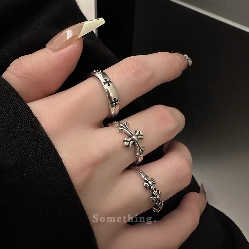 COD❤️Cincin Silang Eropa Dan Amerika Cincin Jari Telunjuk Retro Vintage Punk Fashion Tangan Anti Karat Untuk Wanita Dan Pria- cl