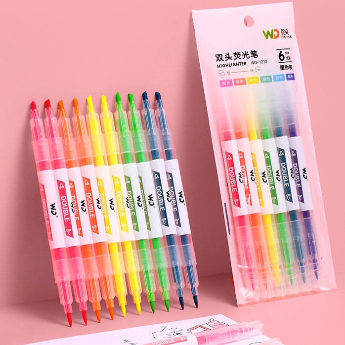 

Terupdate stabilo/spidol highlighter berujung miring ber warna pena stabilo kreatif 1set berisi 6pcs/12 warna spidol dual tip alat tulis siswa-EG