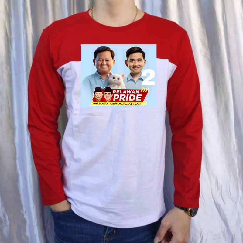 kaos pria kaos merah putih prabowo gibran no 2 relawan kaos lengan panjang