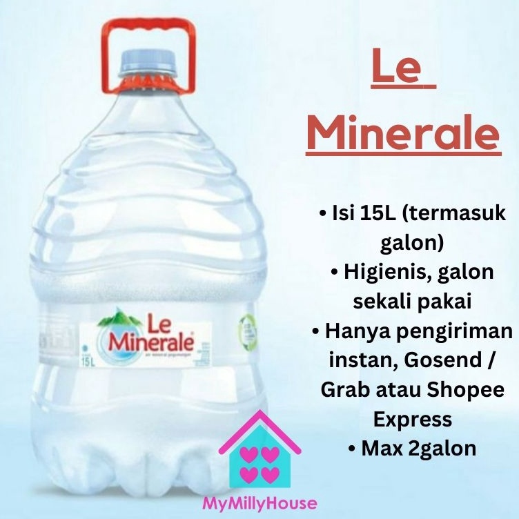 

[KODE T8BNR] Le Minerale Air Mineral Galon + isi 15 Liter / Galon Sekali Pakai [BANDUNG GRAB GOJEK ONLY]