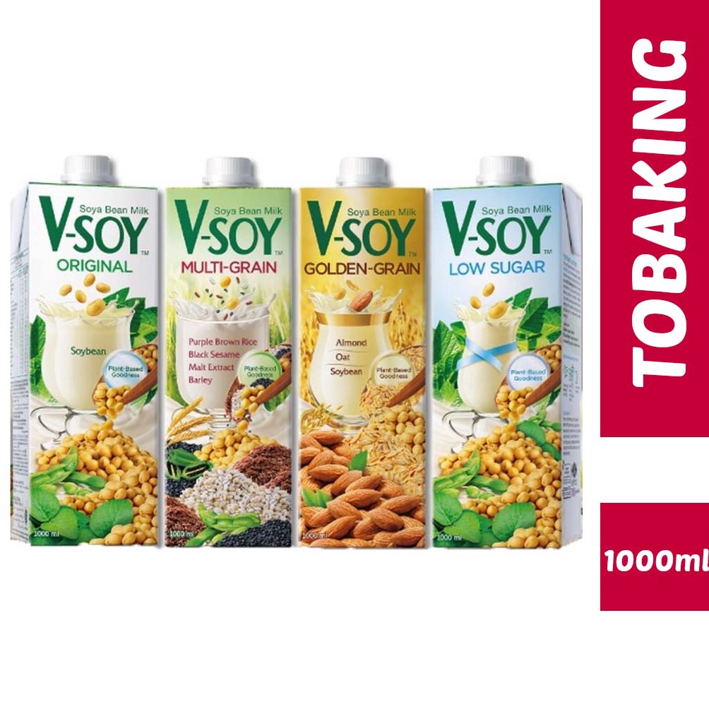 

[✑V52$] V-SOY Susu Kedelai V Soy vsoy Soya Milk UHT Multigrain / Original / Low Sugar / Golden Grain 1 liter Top Discount