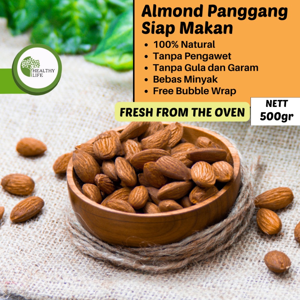 

Terl4ku. Roasted Almond Whole 500gr ( Kacang Almond Panggang / Matang ) Ukuran Besar 27-30 Tanpa Cangkang Murah
