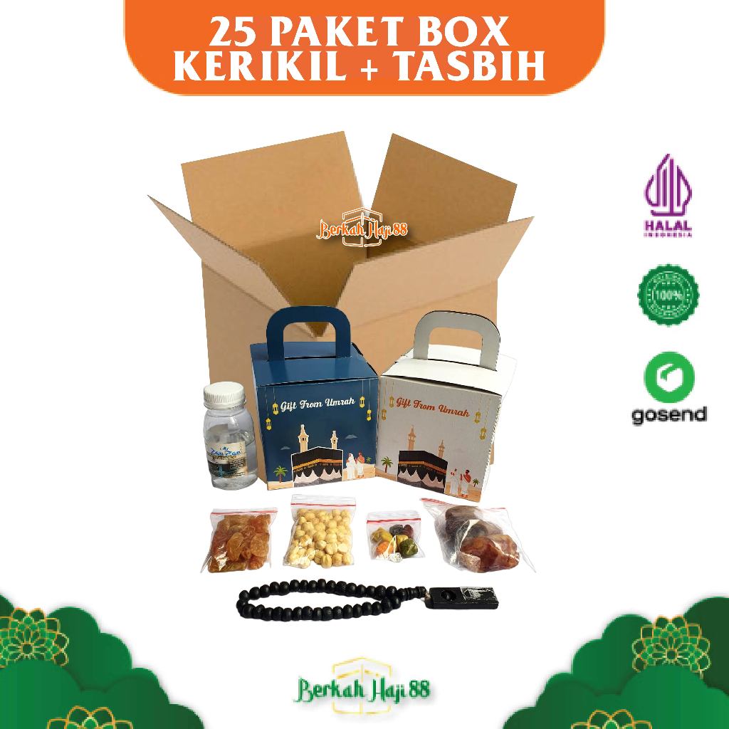 

Paket Oleh Oleh Haji dan Umroh dus Box + Coklat Kerikil + Tasbih Kayu per 25 pcs
