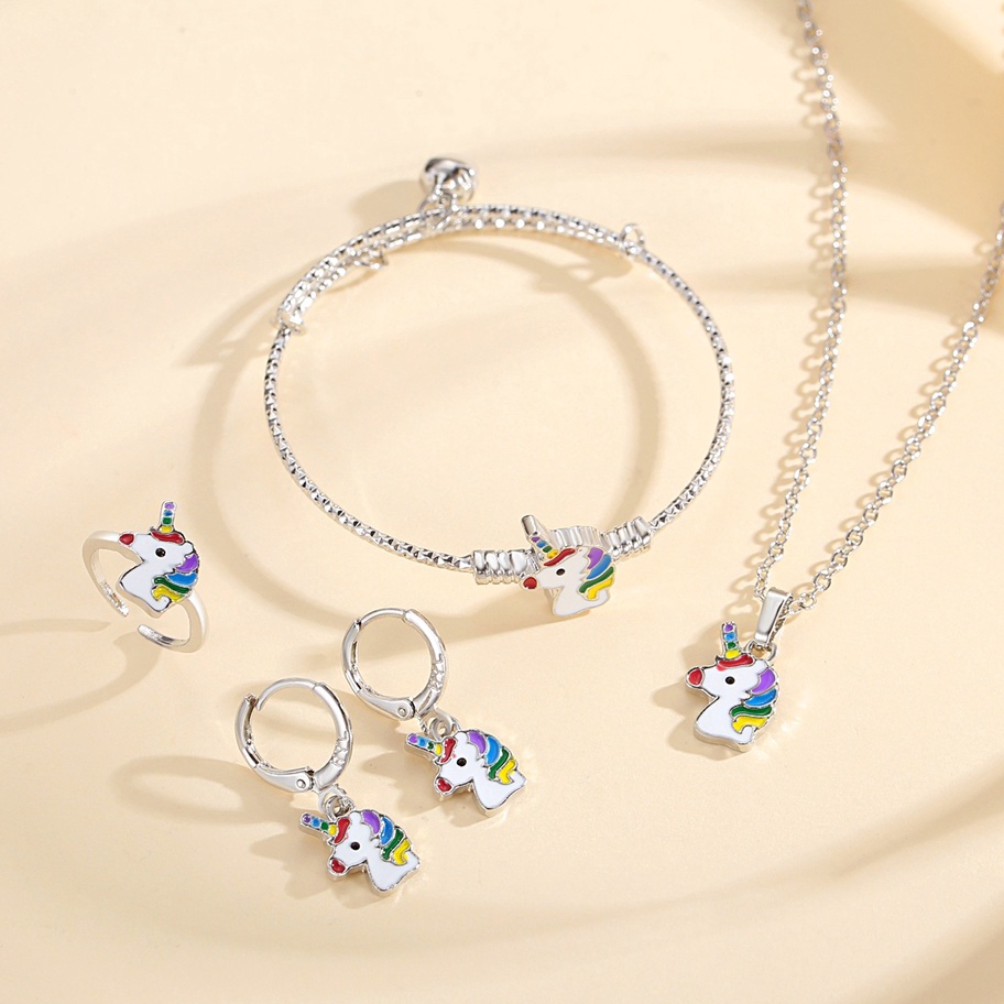 CHLQ5424 STAR Y667 【COD】 Perhiasan Perak Anak Satu Set 4PCS Titanium Kalung Anting Anak Perempuan Po