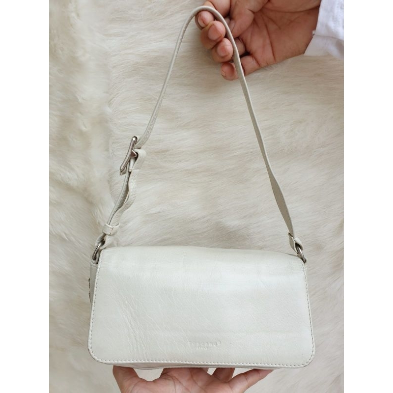 Tas Toscano Cream Shoulder Bag Wanita Kulit Asli