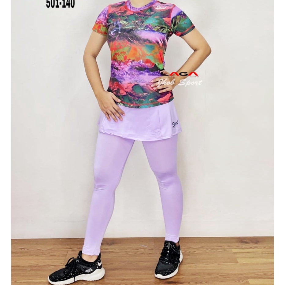 Stock Banyak SETLAN LEGGING ROK WANITA OUTDOOR/SET BAJU SENAM WANITA TERBARU/SET LEGGING TOK PANJANG