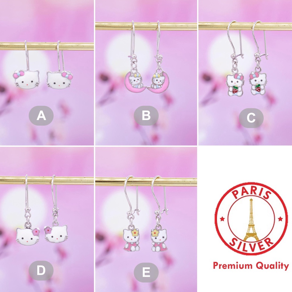 BLSH9657 STAR Anting Anak Hello Kitty Perak Asli Silver 925 Lapis Emas Putih Cewek Warna Bandul Kait