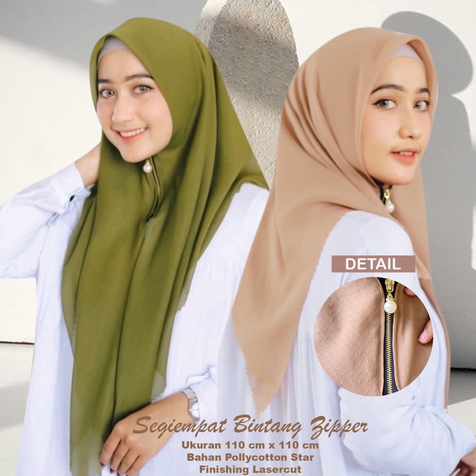 Terlaku. Hijab Instan Zipper Segi Empat Instan Resleting Lasercut Premium / Kerudung Zipper Segi Emp