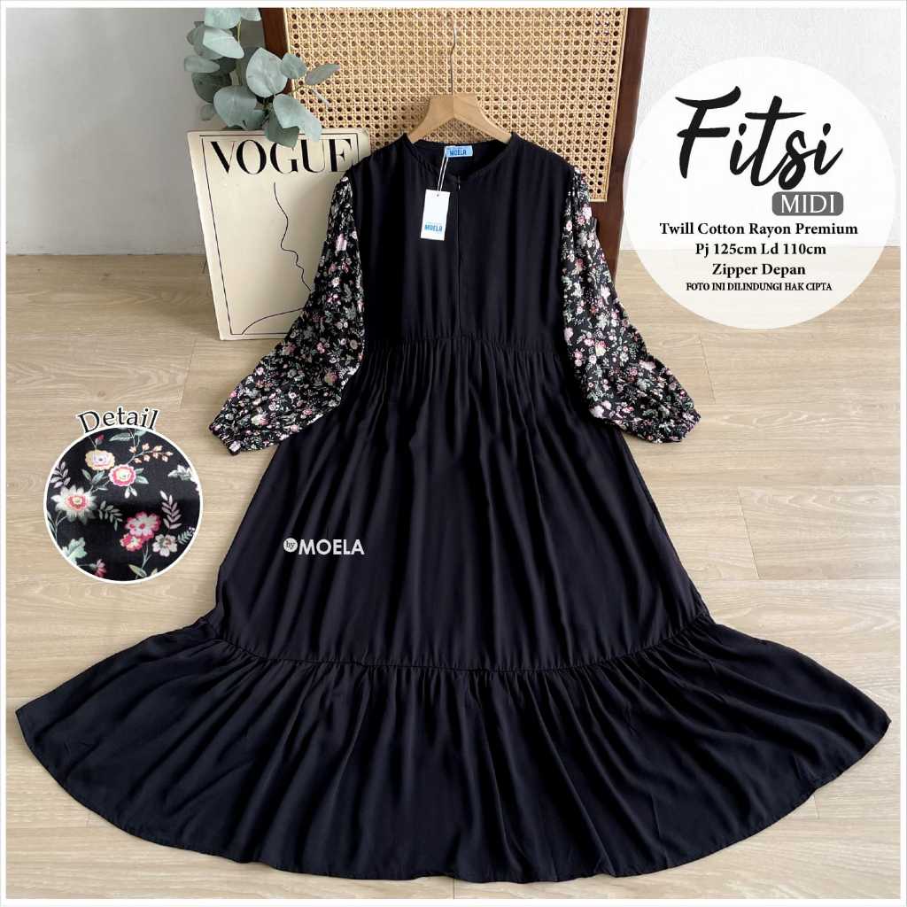 FITSI MIDI DRESS TWILL COTTON RAYON PREMIUM ADEM HALUS NYAMAN KEKINIAN BY MOELA