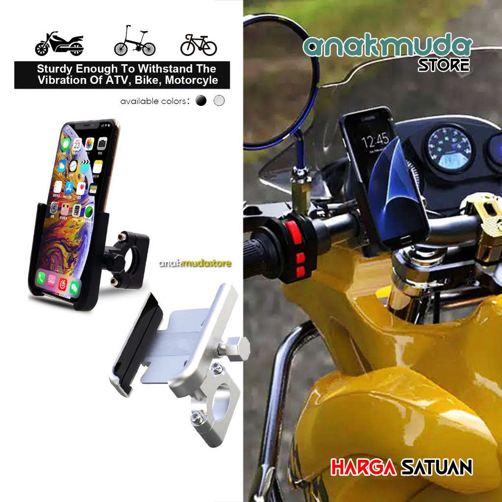 (BHX3) Phone Holder HP Motor Dudukan Handphone Stang Motor Sepeda Stand Honda Yamaha Bracket Grab Go