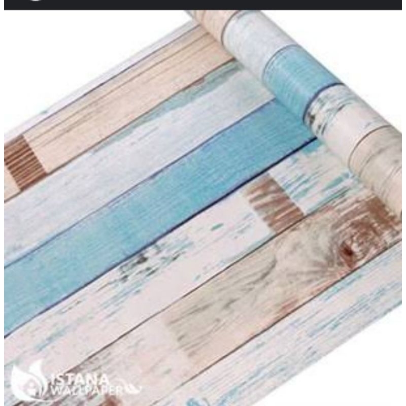 Wallpaper dinding motif CY1066 Blue Wood