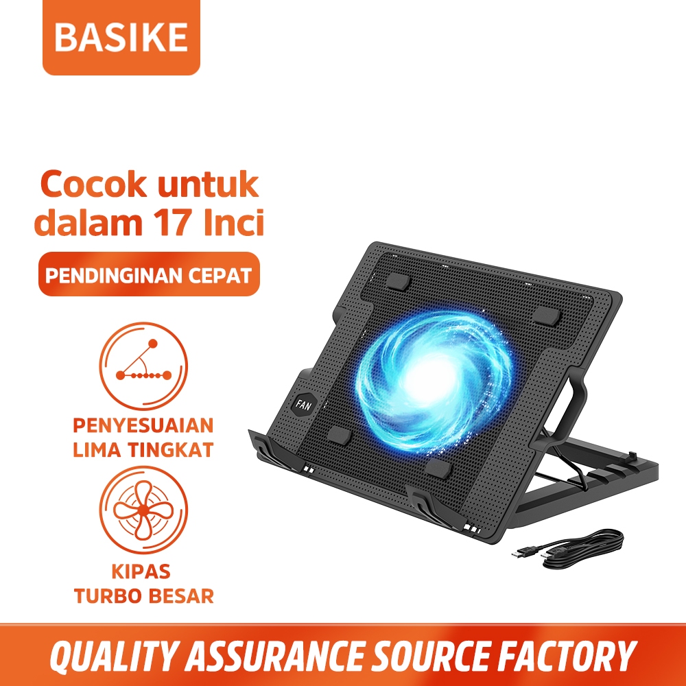 (HOT)BASIKE Cooling Pad Laptop Cooler Bantalan Pendingin Portabel for 10-17inci Kipas Angin Senyap