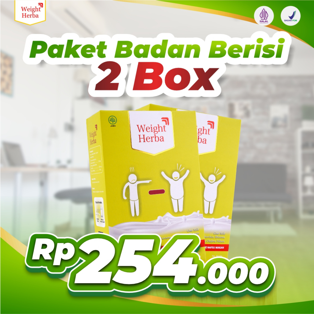 

Paket 2 Box Weight Herba Susu Etawa Penambah Nafsu Makan Tingkatkan berat Penggemuk Badan Tanpa Gula Tanpa Olahraga Perlancar Saluran Pencernaan Tingkatkan Nafsu Makan Menjaga Tekanan Darah pada Tubuh Isi 200gr