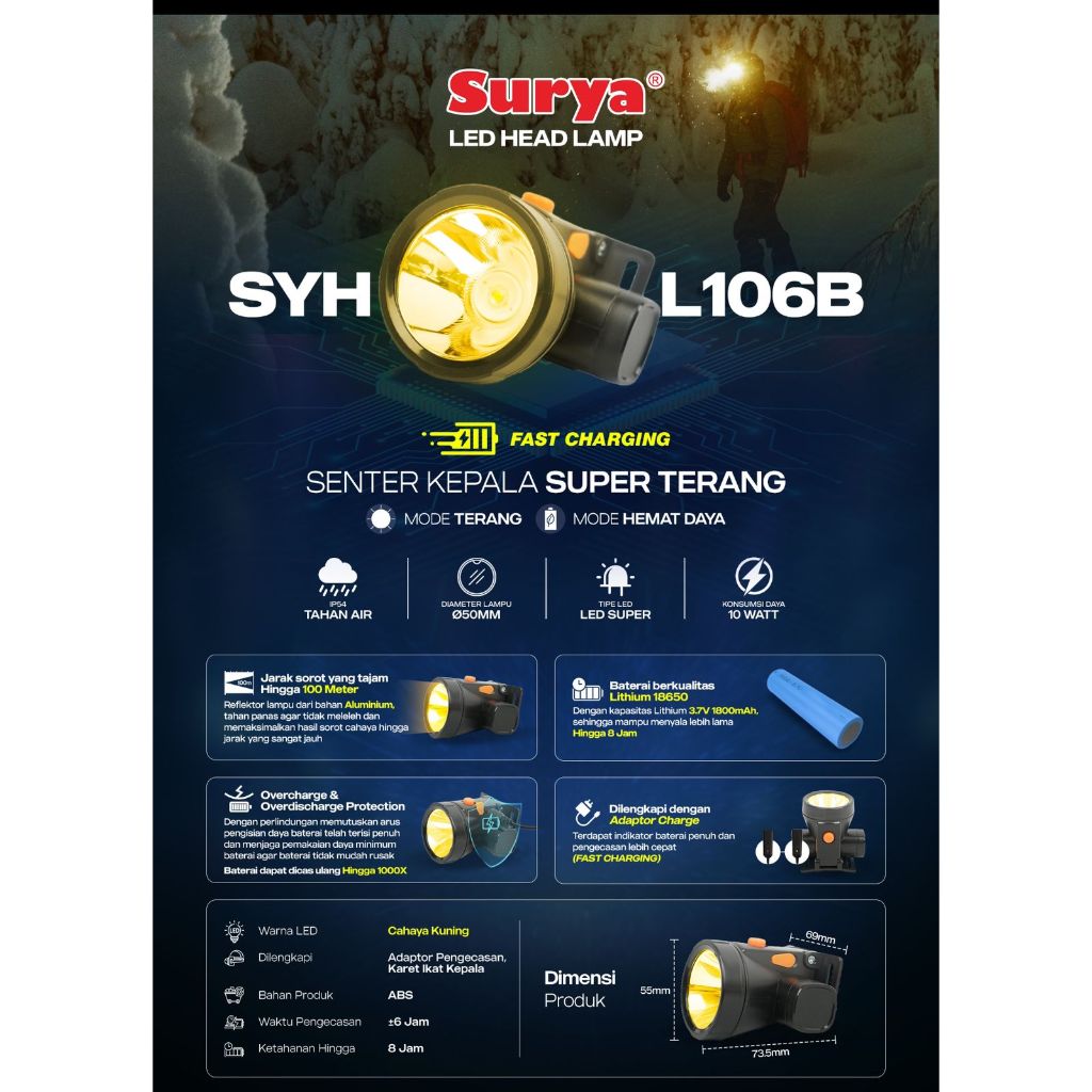 Surya Senter kepala SYH 106 B 10 Watt Cahaya Kuning Super Murah