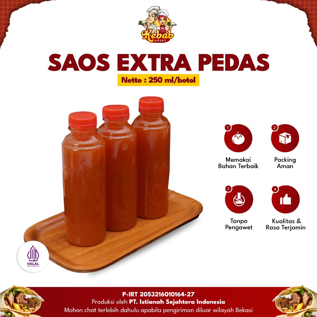 

Saos Sambal Extra Pedas 250ml Saus untuk cocol kebab Saus Sambal Enak Lezat Siap Pakai