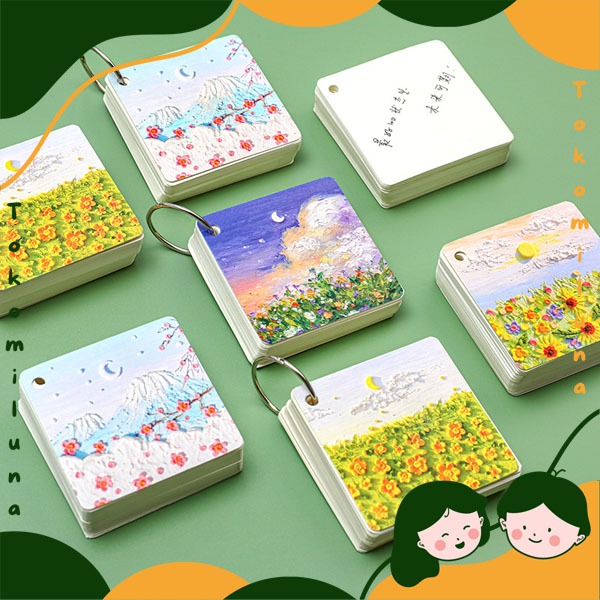 

Gantungan memopad notepad oil painting scenery flower aesthetic notebook mini HB1596