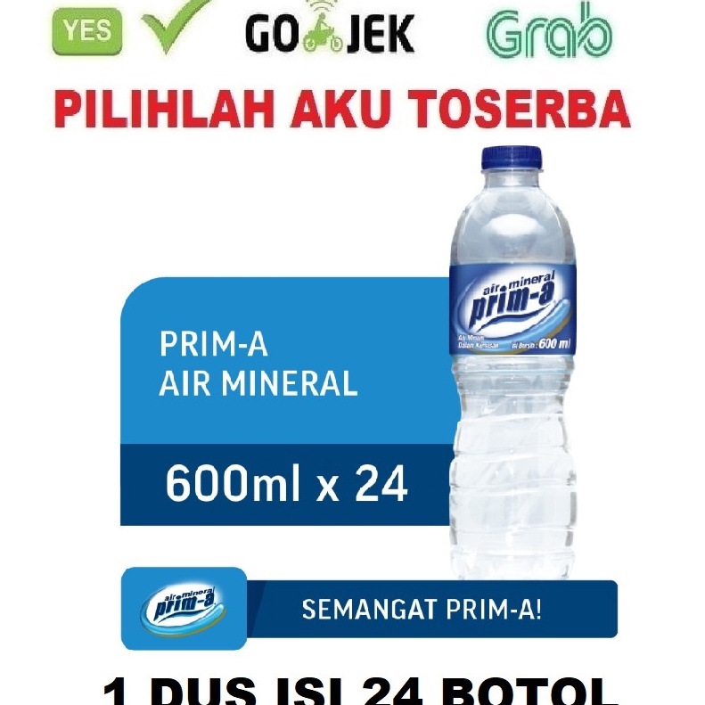 

✫Ready✧ Air Mineral Prima Prim-A Botol Pet 600 ml - (HARGA 1 DUS ISI 24) M72