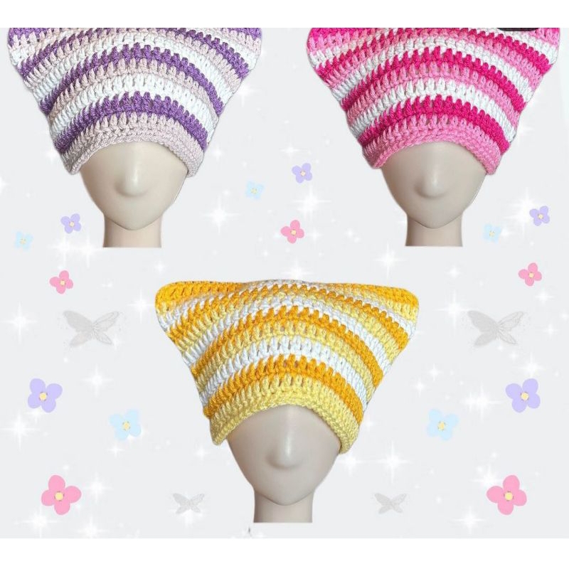 HANDMADE CAT EAR BEANIE HAT/CAT EAR HAT/TOPI KELINCI LUCU/TOPI AESTHETIC/KUPLUK KELINCI/AESTHETIC ES