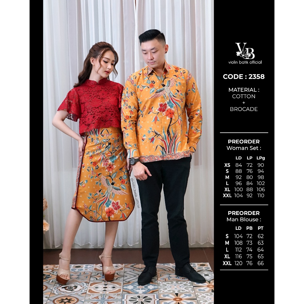 Violin Batik Stelan Batik Katun Atasan Brokat Merah 2358