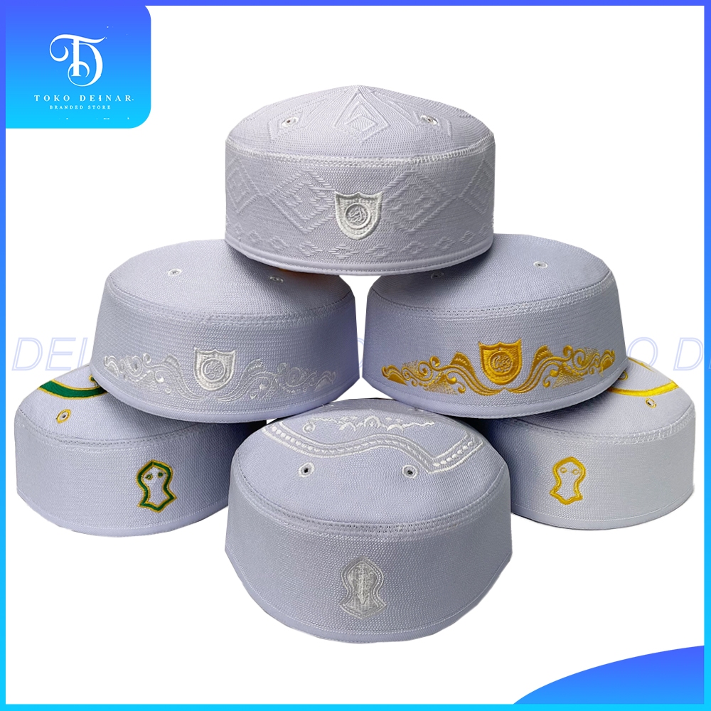 Peci MALAYSIA MOTIF Terompah Nabi, Palestina, Kembang, Wajik, Kopiah Haji Pria Songkok Malaisia Puti