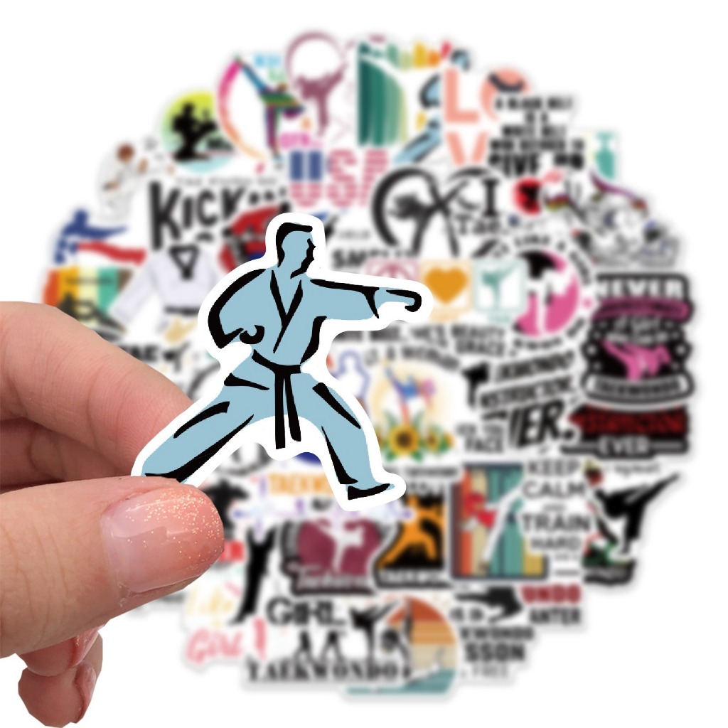 

Gambar Tempel Taekwondo Isi 50pcs Stiker TAEKWONDO Bahan Vynil, PVC Tahan air.