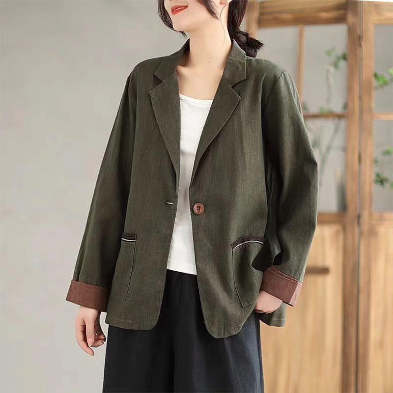 Blazer Wanita Korean Style Nuwaira HS Size M L XL XXL   Bahan Kain Linen Rami Rompi Vintage Outfit K