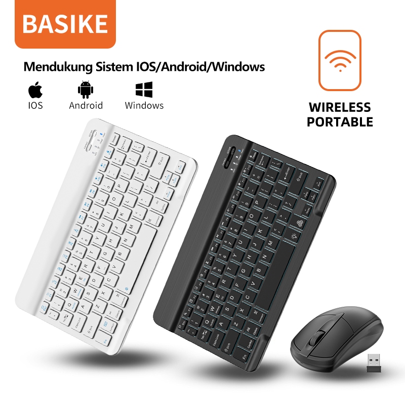 BASIKE Keyboard Wireless Bluetooth RGB for iPhone iPad Tablet dan Phone Samsung Xiaomi Universal