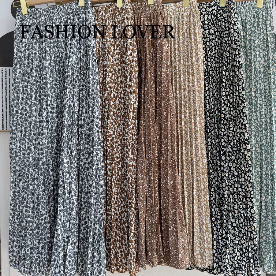 KODE XAL173 Rok plisket motif bunga / Rok panjang motif bunga / Rok bunga korean style