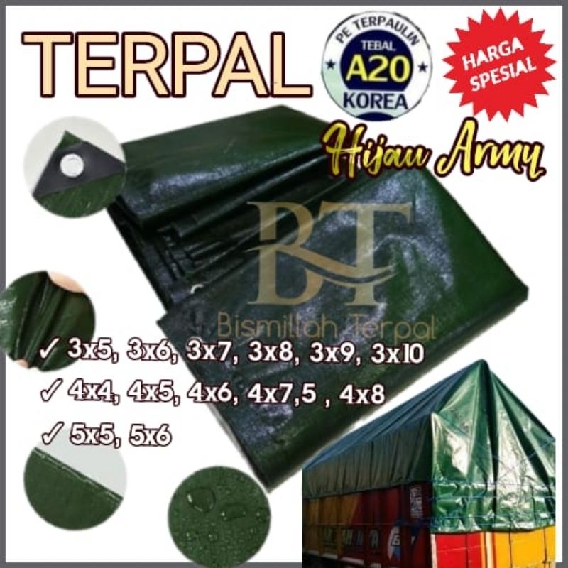 Terpal Army Armi A20 Korea warna hijau botol ukuran 4x6 3x8 3x7 4x5 5x5 5x6 tenda terop truk mobil p