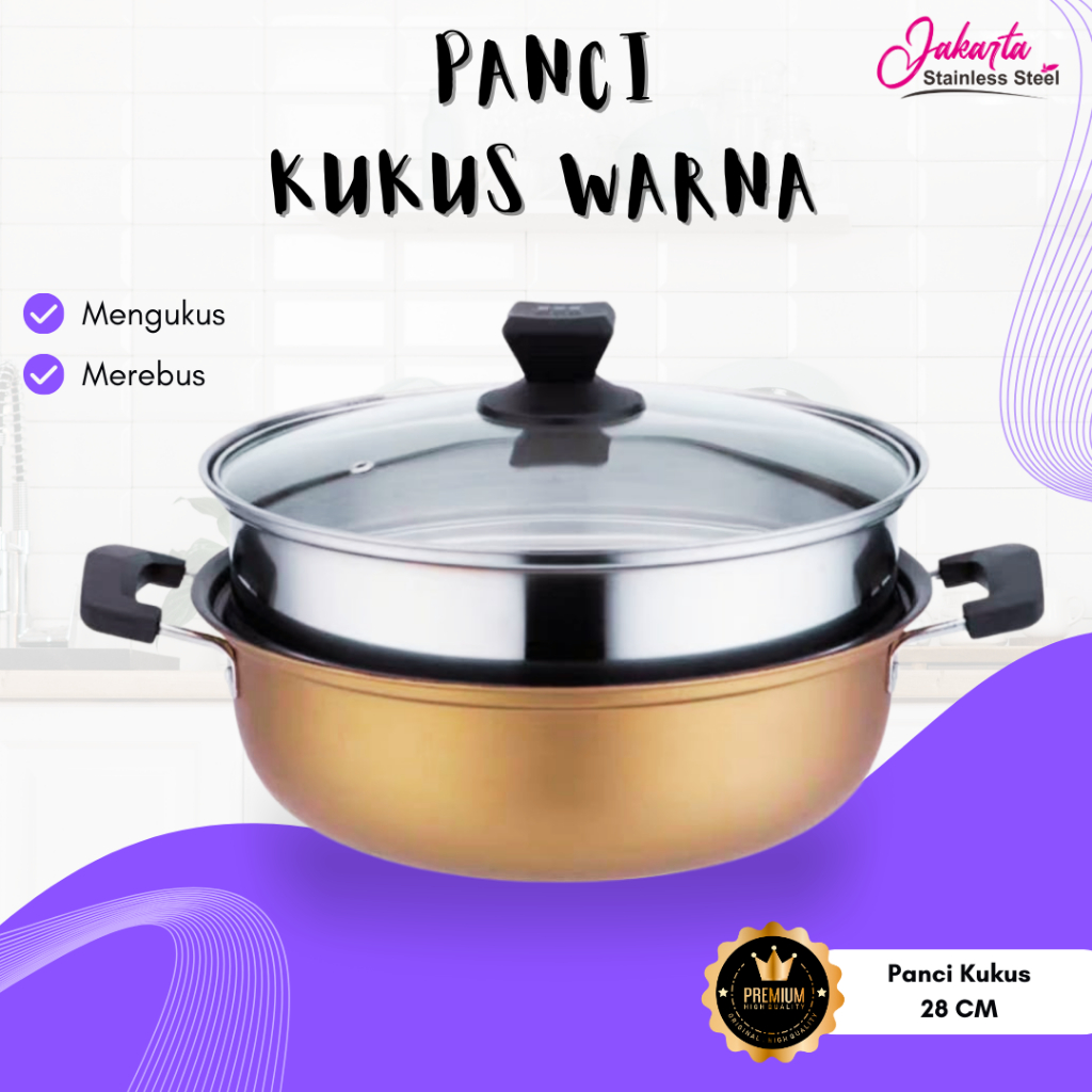 JSS - Panci Kukus Panci Steamer Stainless Steel Steamer Pot Panci Dandang Warna Bakpao Kue 2 Susun P
