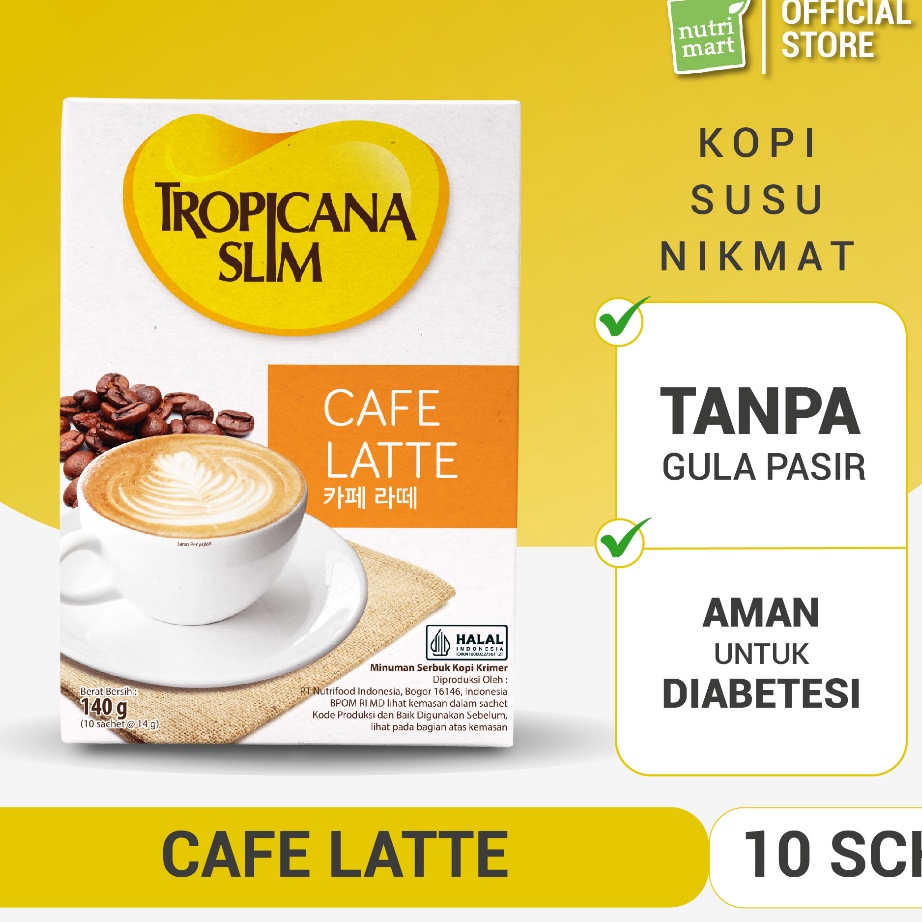

✶Laris✱➾ Tropicana Slim Cafe Latte 10 Sachet 14gr - Kopi Susu Nikmat Tanpa Gula Pasir D64 ➤