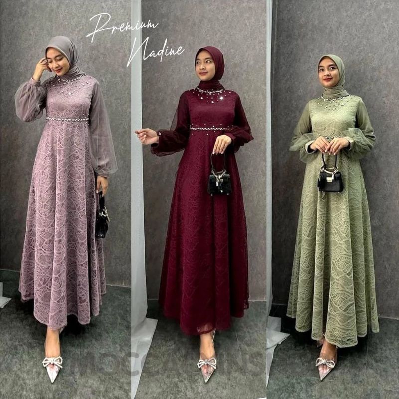 NADINE DRESS Gamis Pesta Kondangan Wanita Elegant Mewah Kekinian Gaun Pesta Remaja Terbaru