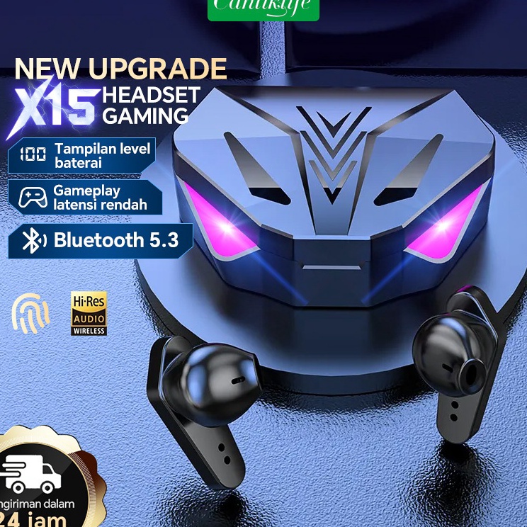 Terlaris TWS Gaming Headset X15/M28/M90 Pro Wireless Bluetooth 0-latency Earphone LED Smart Display 