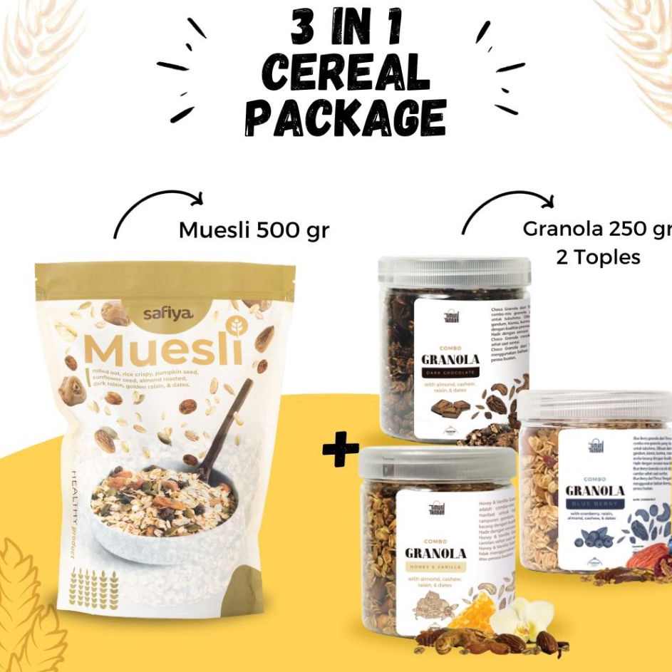 

Ready stock [Paket Sereal] Muesli Safiya + Granola Timur Tengah Dried Fruit With Nuts