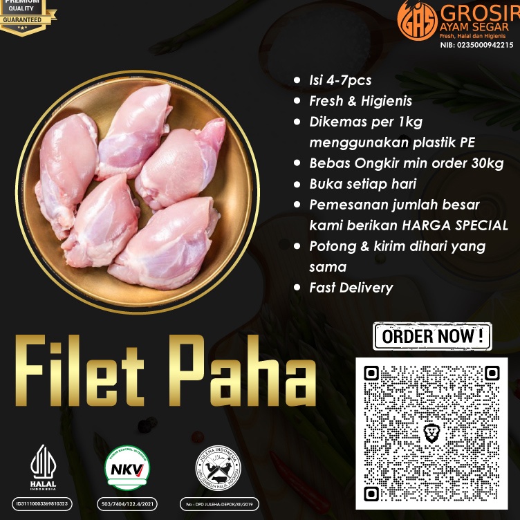 

Dijual Murah Daging Ayam Paha Fillet Boneless Tanpa Kulit 1Kg