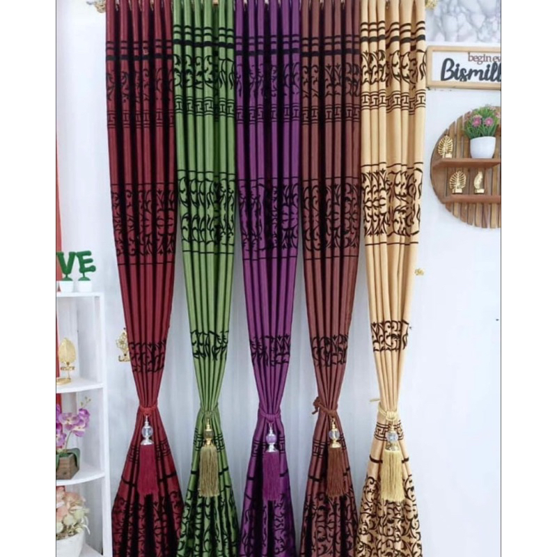 Gorden hordeng bludru gold 5 warna embos import cantik mewah