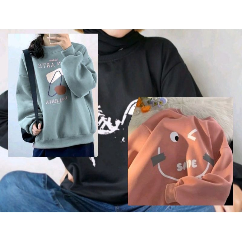 Sweater Baju Kaos Lengan Panjang Wanita Oversize