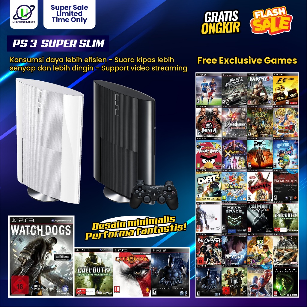 PS3 Super Slim Second Bundle Stick Hdd 1Tb / 500Gb / 320Gb / 250Gb / 160Gb - Playstation 3 Super Sli