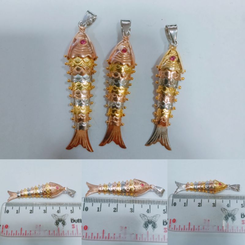 Liontin ikan Asli perak silver925 lapis emas 3warna lt0020