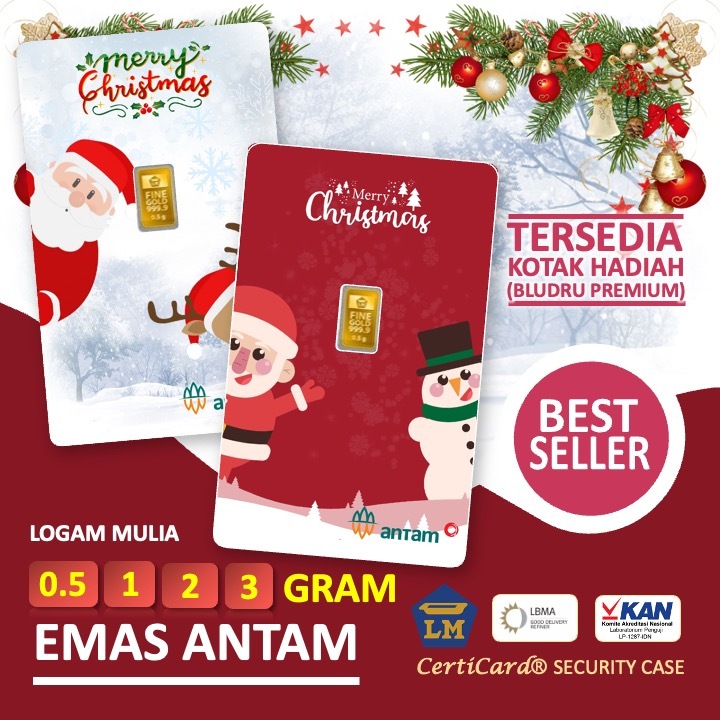LM Logam Mulia Emas Antam 0.5 gr 1 gr 2 gr 3 gr gram Kado Natal Merry Christmas Gift Hadiah Natal Ha