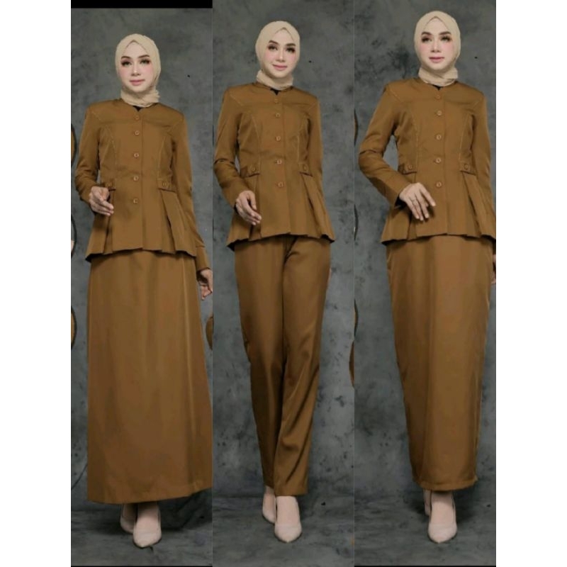 BAJU DINAS PEMDA SANGHAI BELAH SUSUN SET ROK A / SET CELANA PJ / SET ROK SPAN  FREE HIJAB PEMDA ACEH