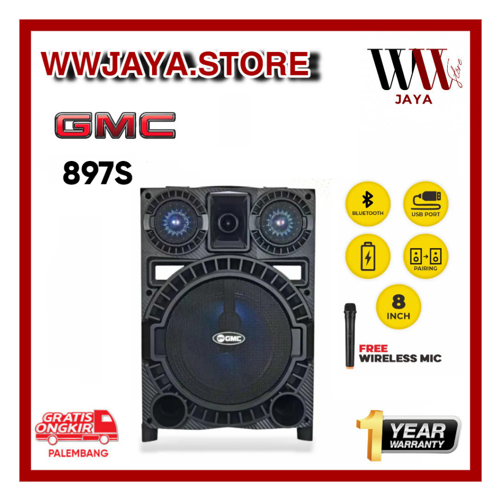 Speaker Portable Bluetooth GMC 897S Ukuran 8 inch Spiker Aktif