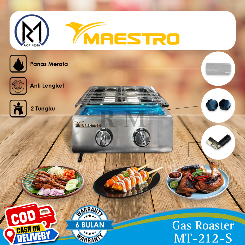 Kompor Pemanggang Sosis / Gas Roaster Stainless 2 tungku Maestro MT-212-S
