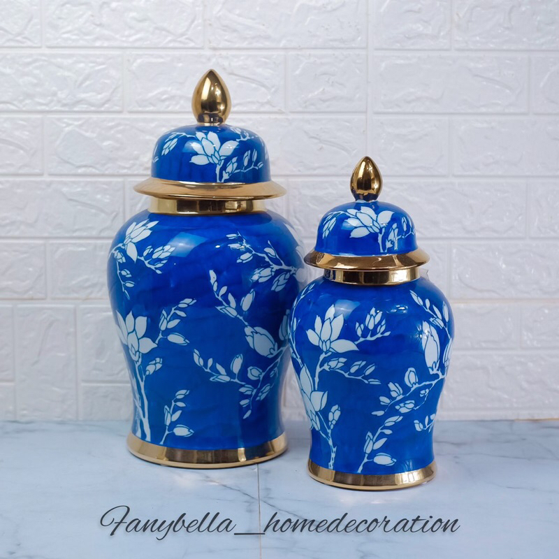 Guci Toples Keramik China Tochin Biru Putih Import Guci Porselen Dekorasi Rumah