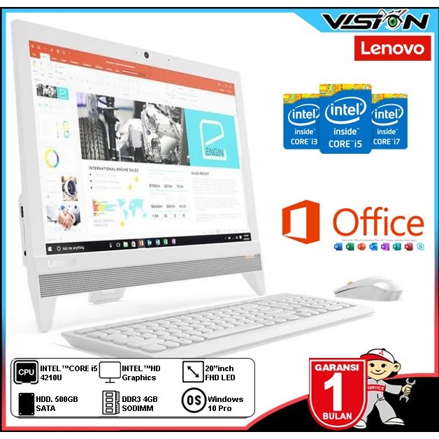 PC All In One LENOVO C20 Intel Core i5 Gen4 | 4GB/SSD 256GB | 20" FHD