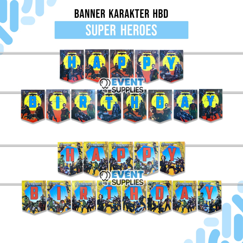 Banner Karakter Avengers Superhero Happy Birthday Perlengkapan Ulang Tahun