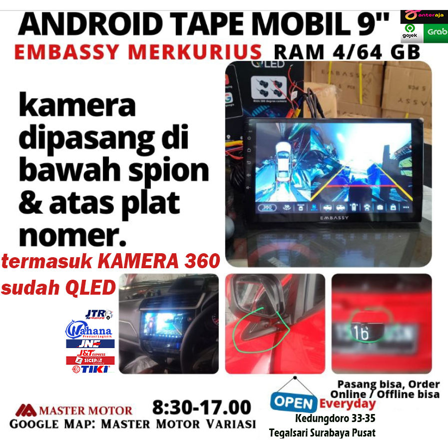 Android EMBASSY MERKURIUS 9" RAM 4/64 GB sdh kamera 360 Head unit Tape Mobil Xpander Innova Xenia Ca